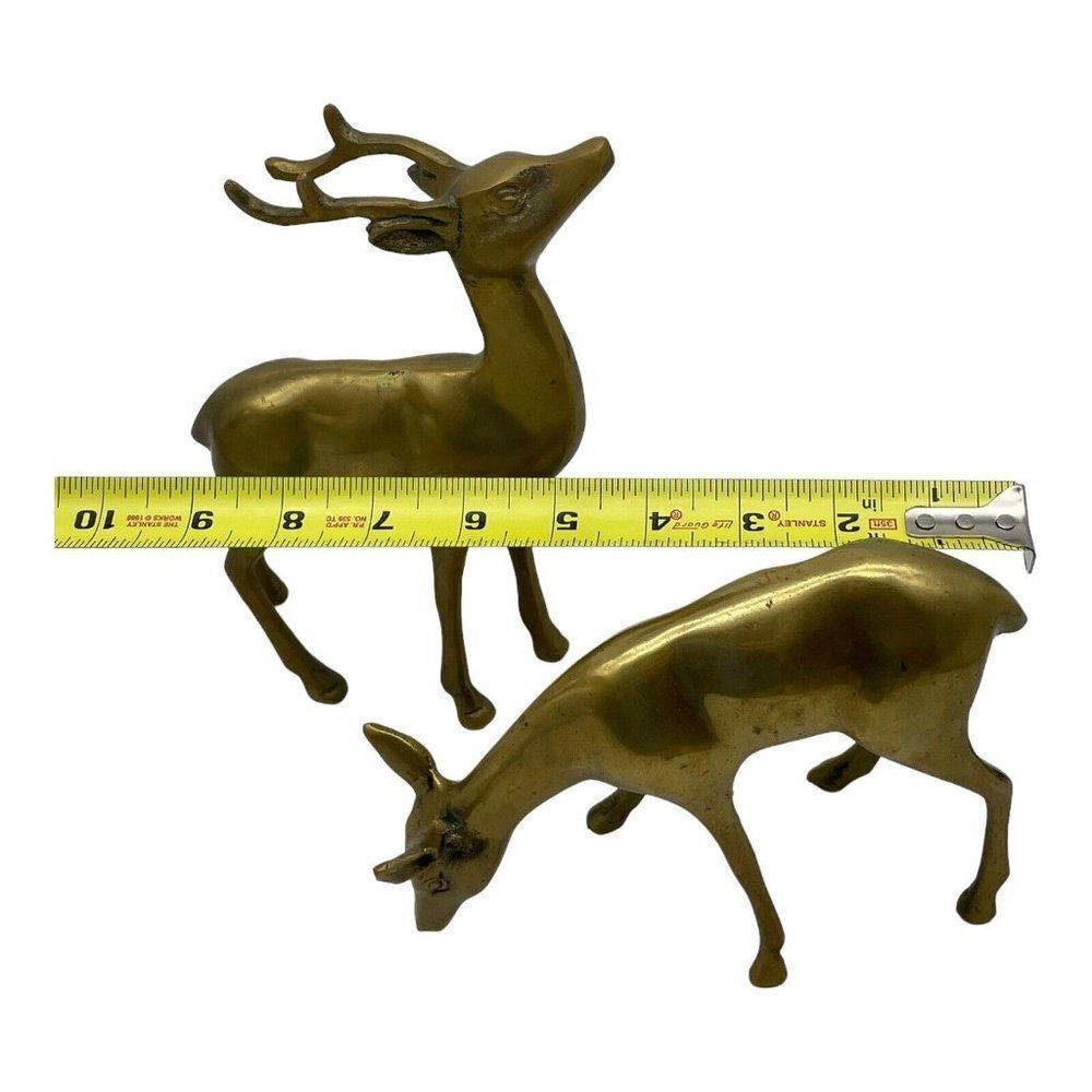 Vintage Brass Smooth Deer Buck and Doe Figurines Statues READ - Picture 4 of 10